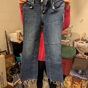Free People Raw-Hem Straight Leg Jeans in Medium Blue